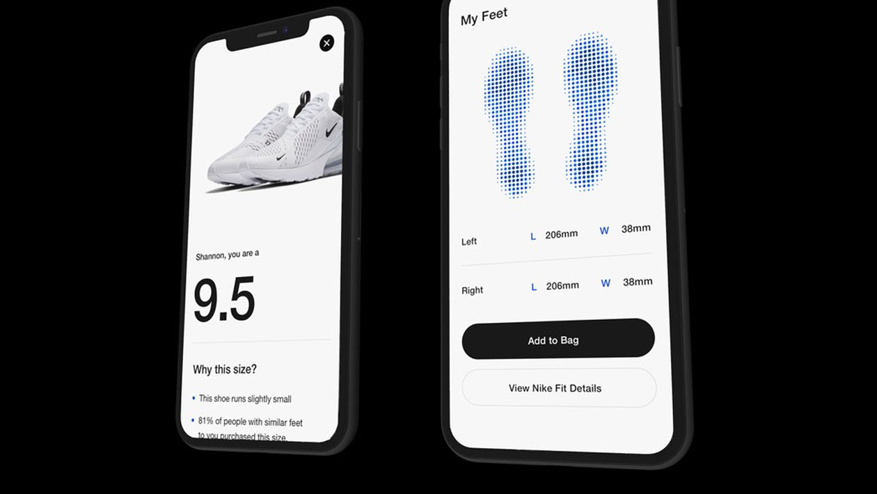 Telas do app da Nike mostram tamanho ideal dos tênis de acordo com medição via AR