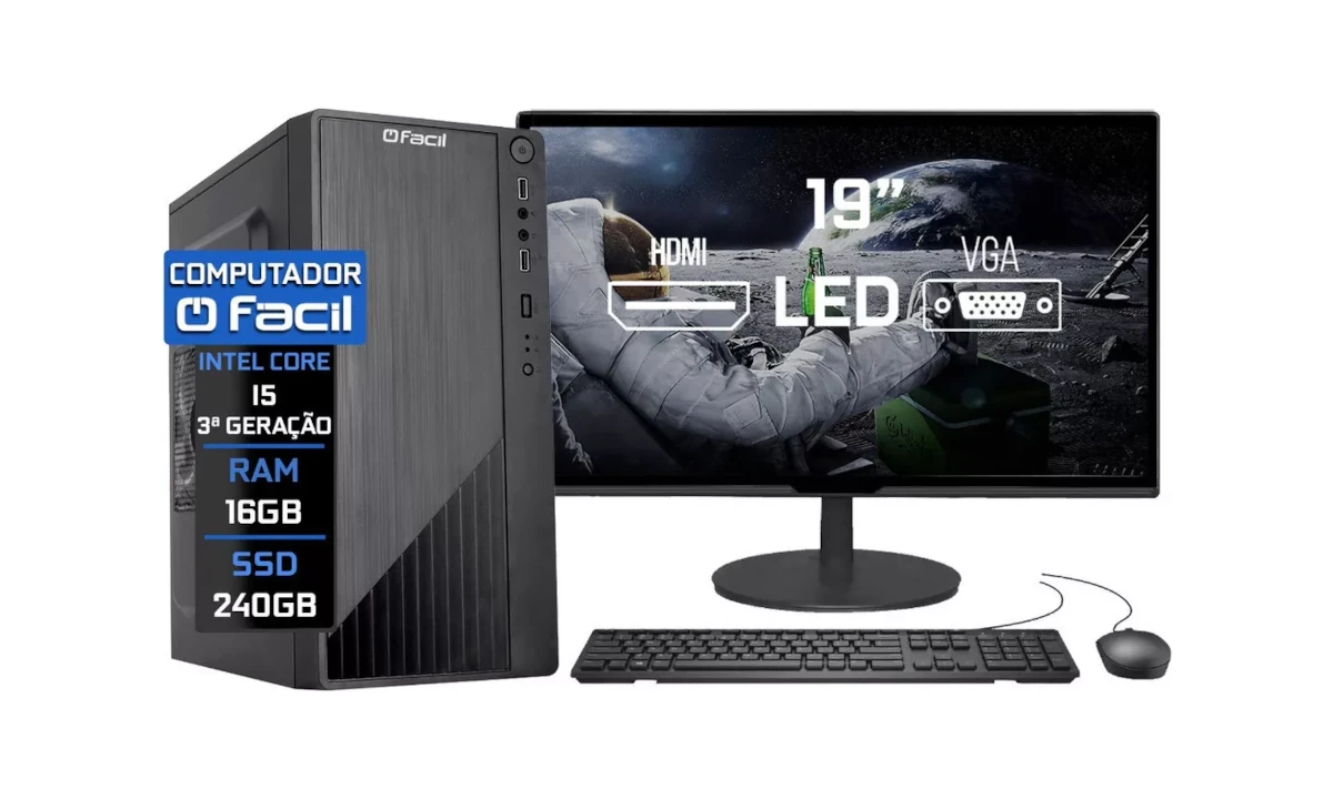 Oferta do dia: computador completo com chip i5, 16GB de RAM e monitor 19"